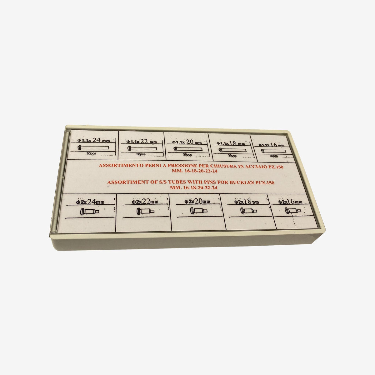 651/150 Set di 150pezzi assortiti di perni a pressione per fibbia